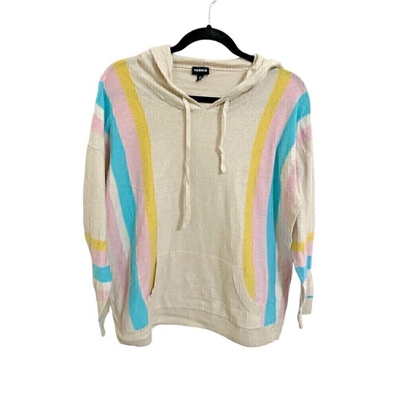 Torrid Sweater Womens Size Medium Long Sleeve Striped Hooded Pullover Sweatshirt - Picture 1 of 5